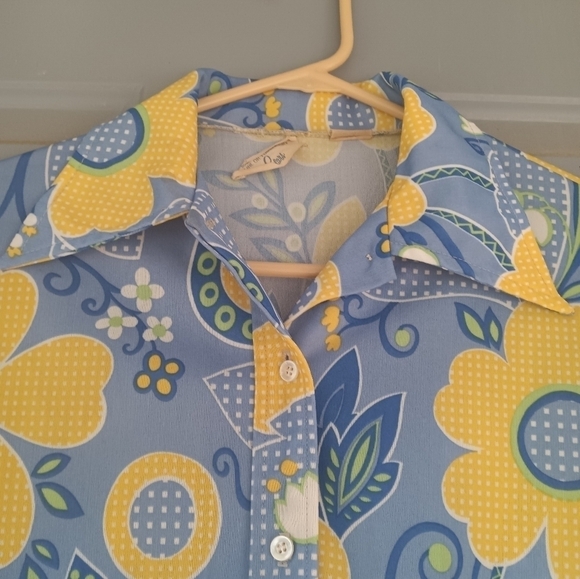 Women's Vintage Blouse Daisies Tulips Daisy 60s 70s Size Small Hippie Seventies - Picture 5 of 11